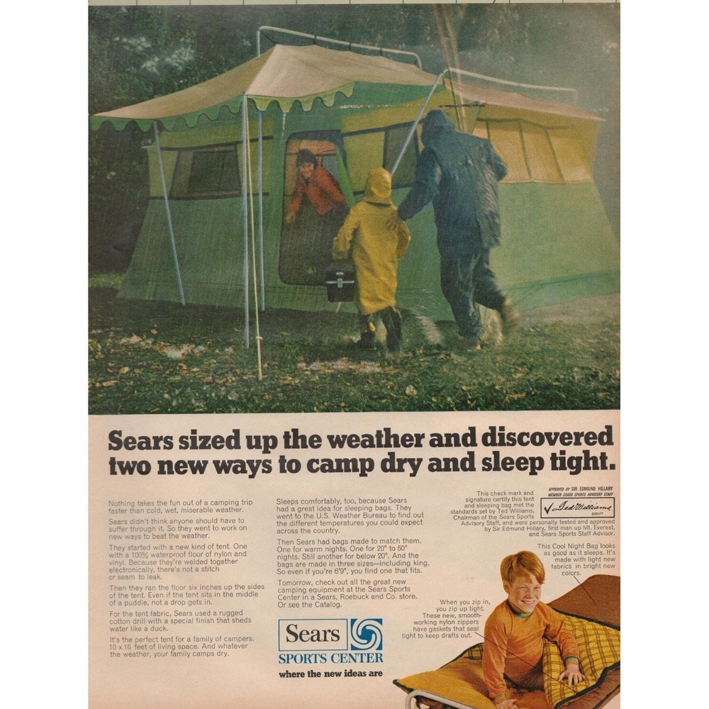 Sears Camping Tent Outdoor Gear Family Rain Scene Vintage Print Ad 1970